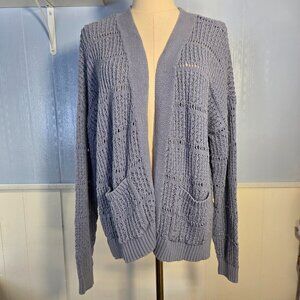 Maurices Large Baby Blue Casual Loose Knit Longsleeve Open Cardigan with Pockets